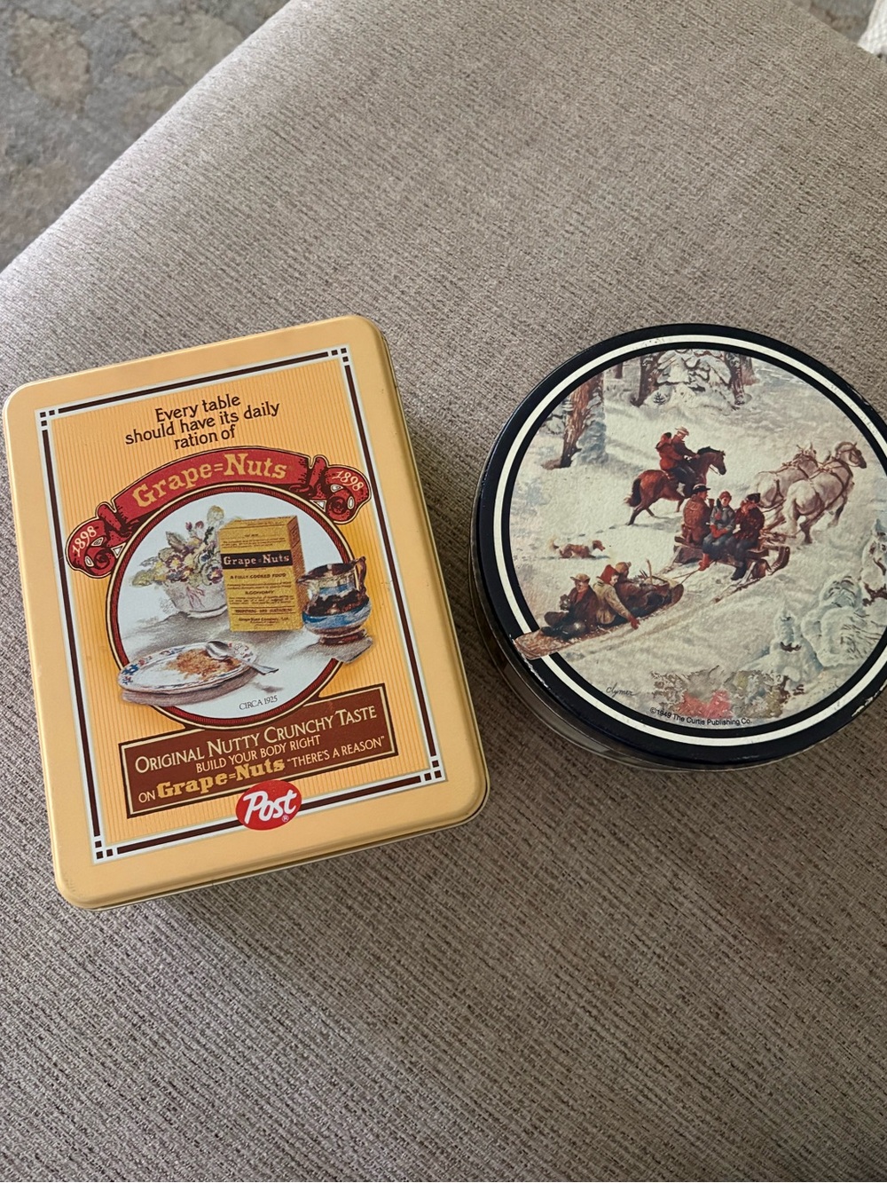 Grape-Nuts Vintage Tin with Winter Scene Round Tin